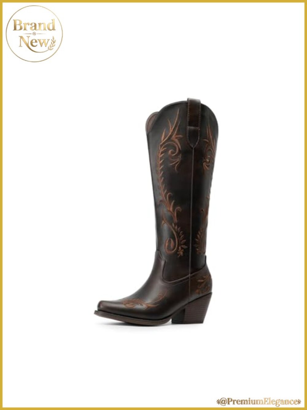Women's Faux Leather Knee-High Western Cowboy Boots Square Toe